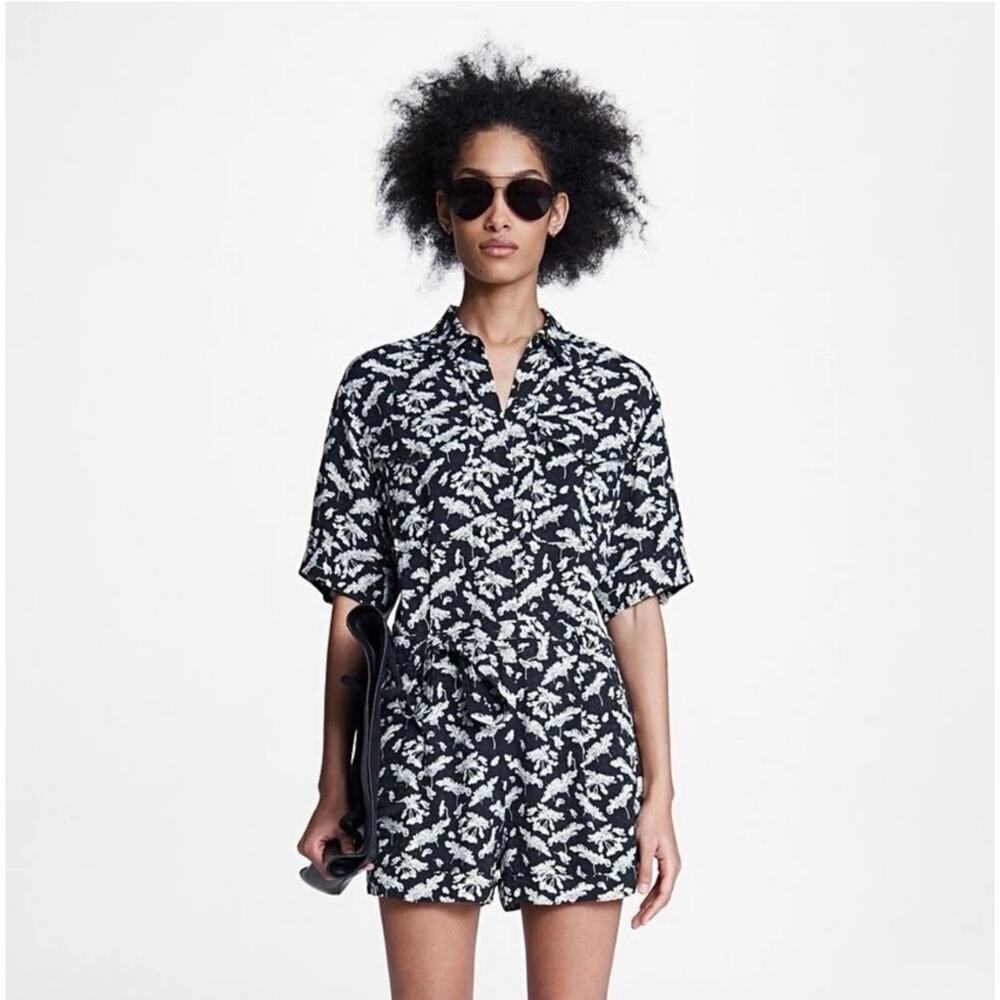 Rag & Bone Surplus Floral Romper Black White Shorts Pockets Size 6
